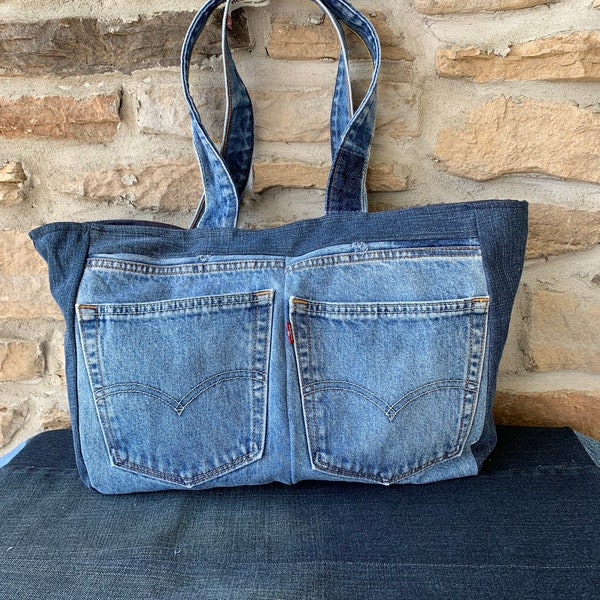 Reclaimed Levi’s Jeans Denim Tote Vintage-Inspired Reclaimed Jean Bag - Versatile Carryall for Market & Beach - Thoughtful Eco-Gift