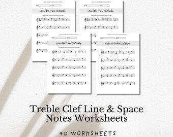 Hoja de ejercicios de notas en clave de sol / Práctica de lectura de piano, de Re a Fa (Descarga en PDF, 40 páginas)