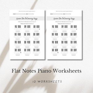 Planilhas de notas bemóis para piano | Atividade de círculo e ponto | 10 páginas para impressão | Geografia do teclado | Teoria musical