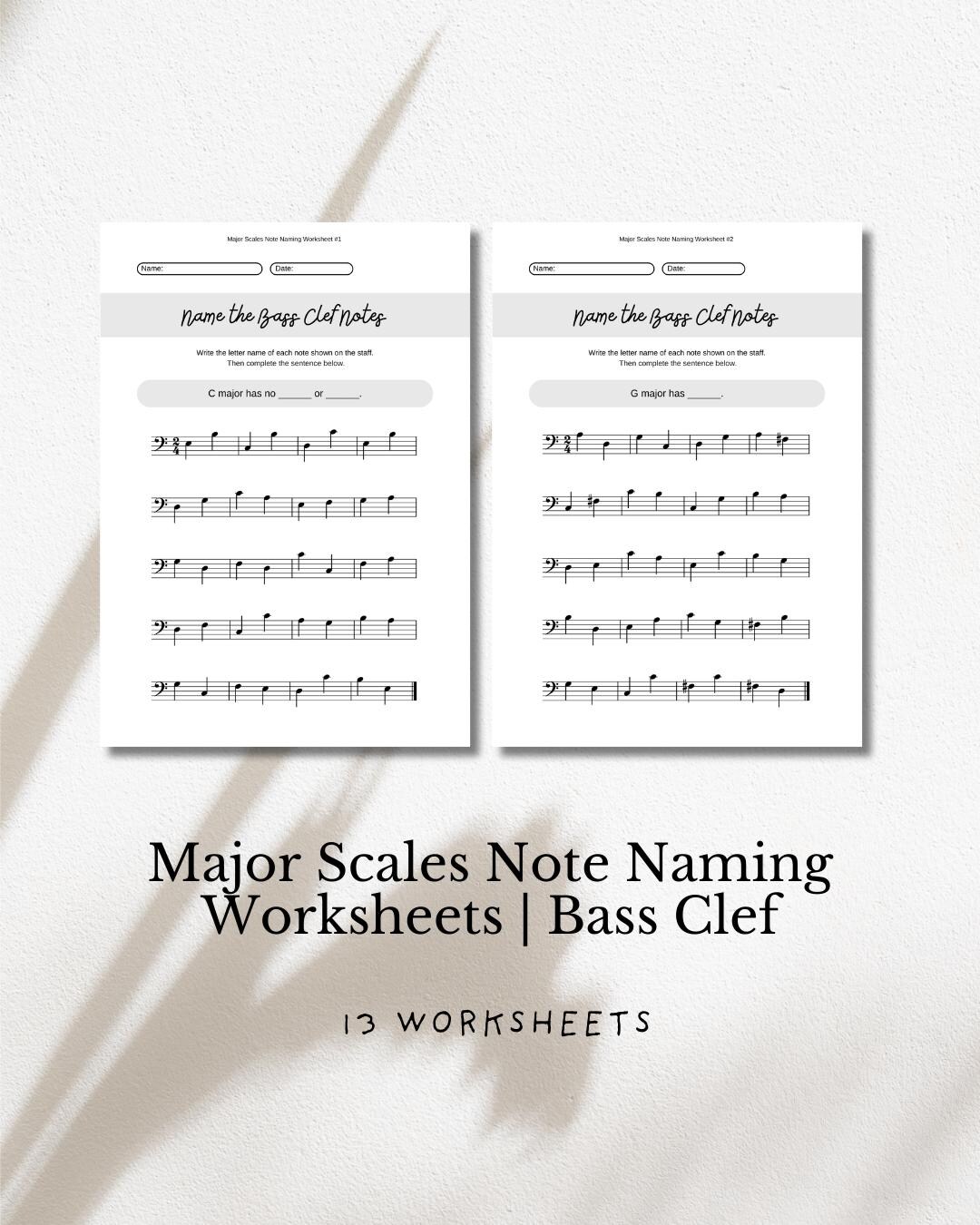 Bass Clef Major Scales Worksheets | Piano Theory, Note Naming (PDF ...