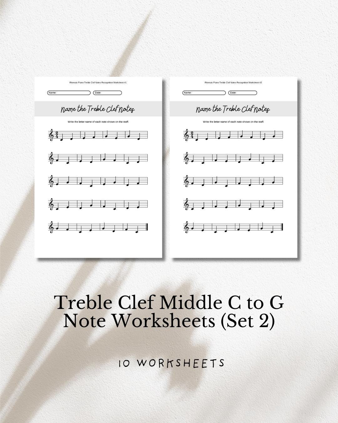 Piano Note Reading Worksheets | Treble Clef Middle C-G (PDF Download ...