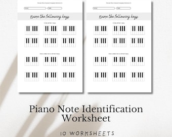 Feuille d'exercices pour l'identification des notes de piano : cercles et points simples sur le clavier (touches blanches uniquement)