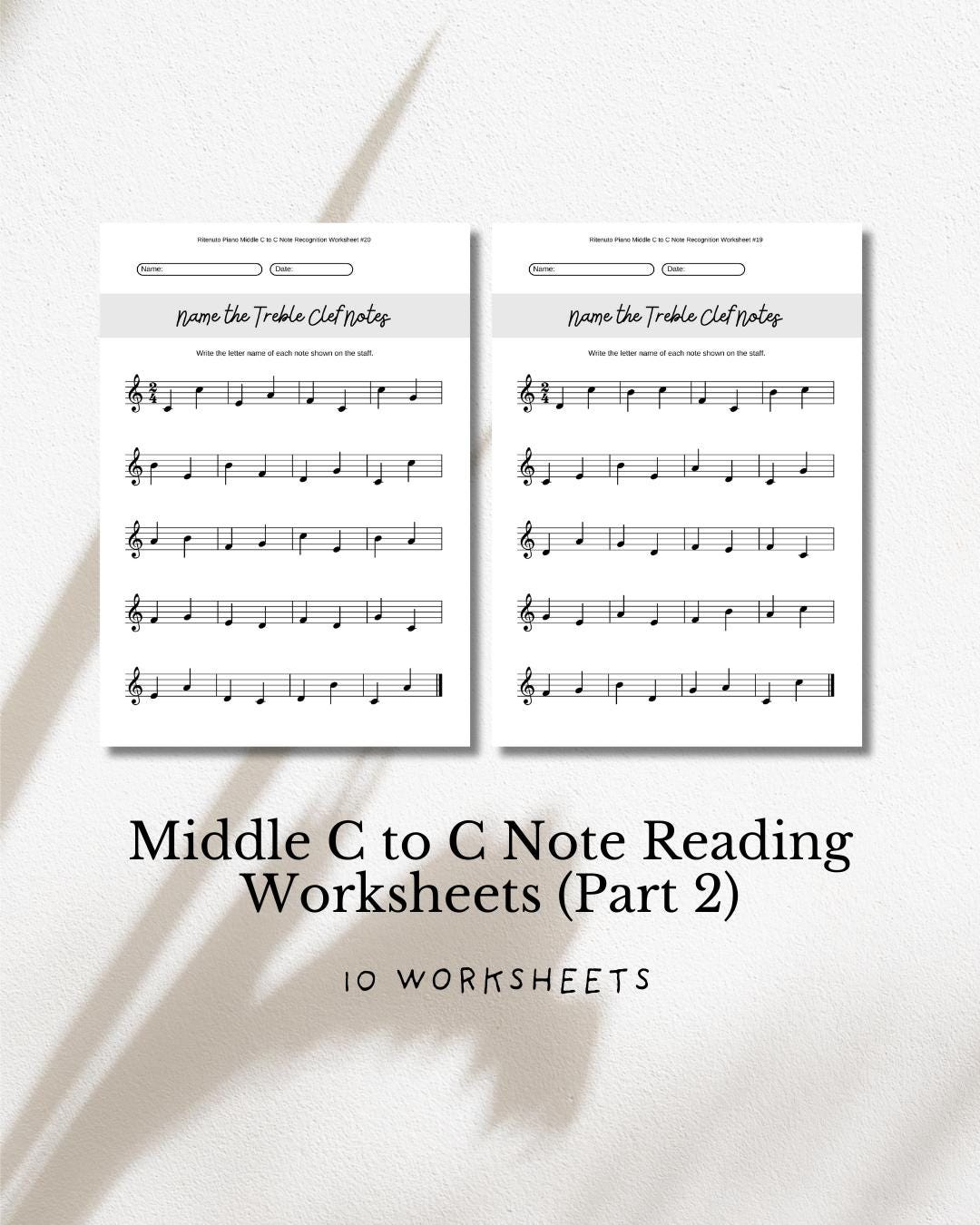 Treble Clef Note Reading Worksheets | Middle C to C (PDF Pattern) - Etsy