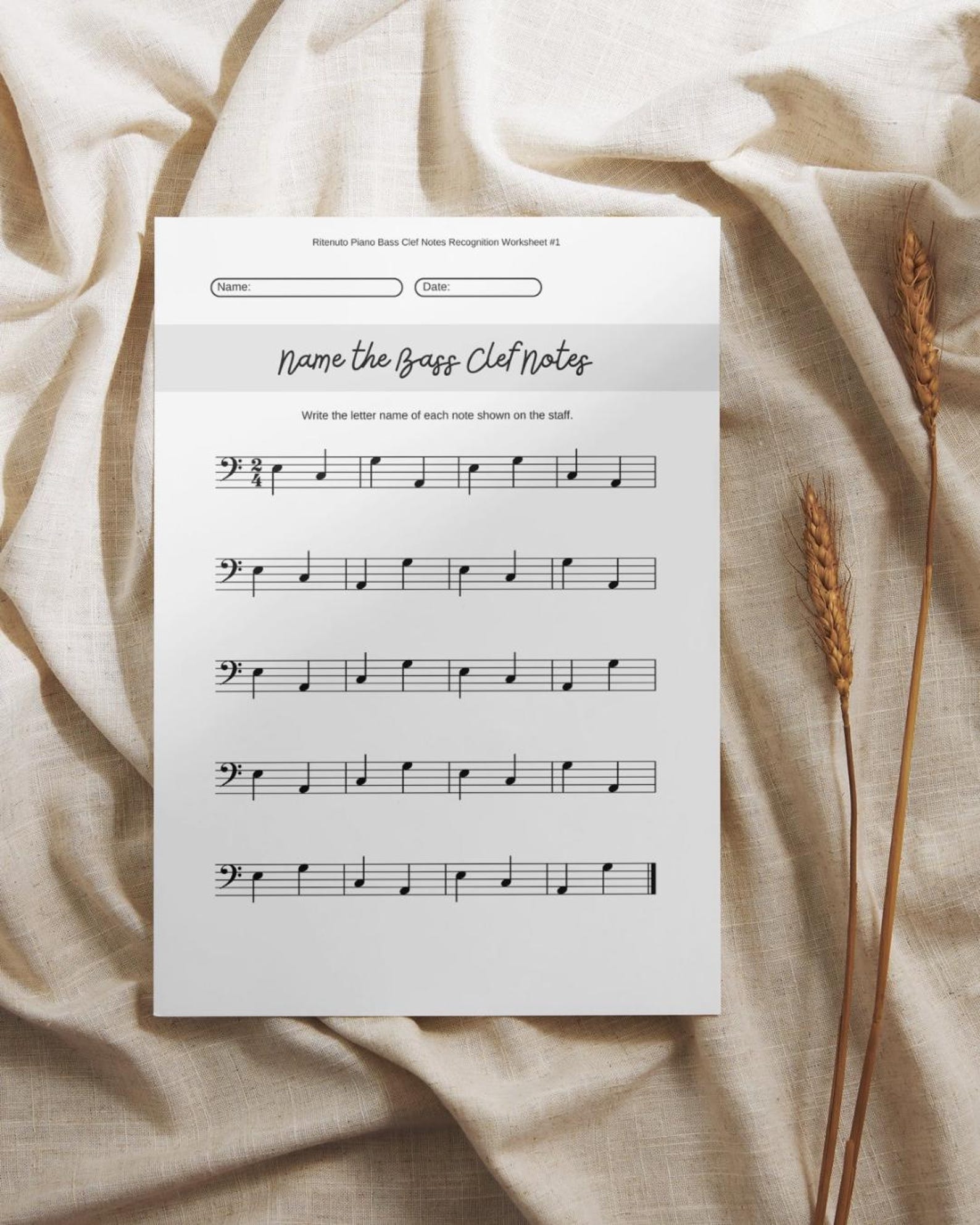 Bass Clef Note Reading Worksheets | Piano Theory Practice PDF Bundle G ...