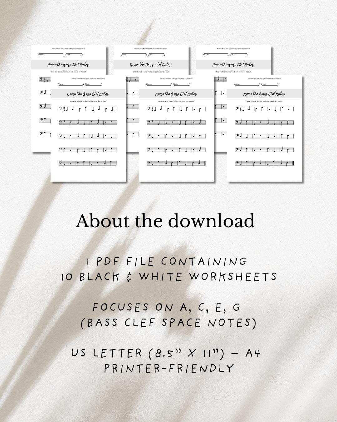 Bass Clef Space Notes Worksheets | Piano Note Reading A C E G | 10 ...