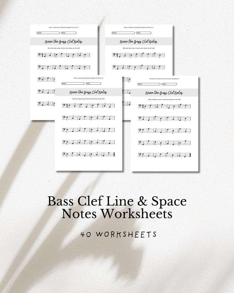 Bass Clef Note Reading Worksheets | Piano Theory Practice PDF Bundle G ...