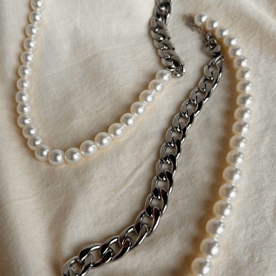 Jordan Li Inspired Pearl and Chain Necklace/choker - Etsy Jordan Li Inspired Pearl and Chain Necklace/choker - Etsy
