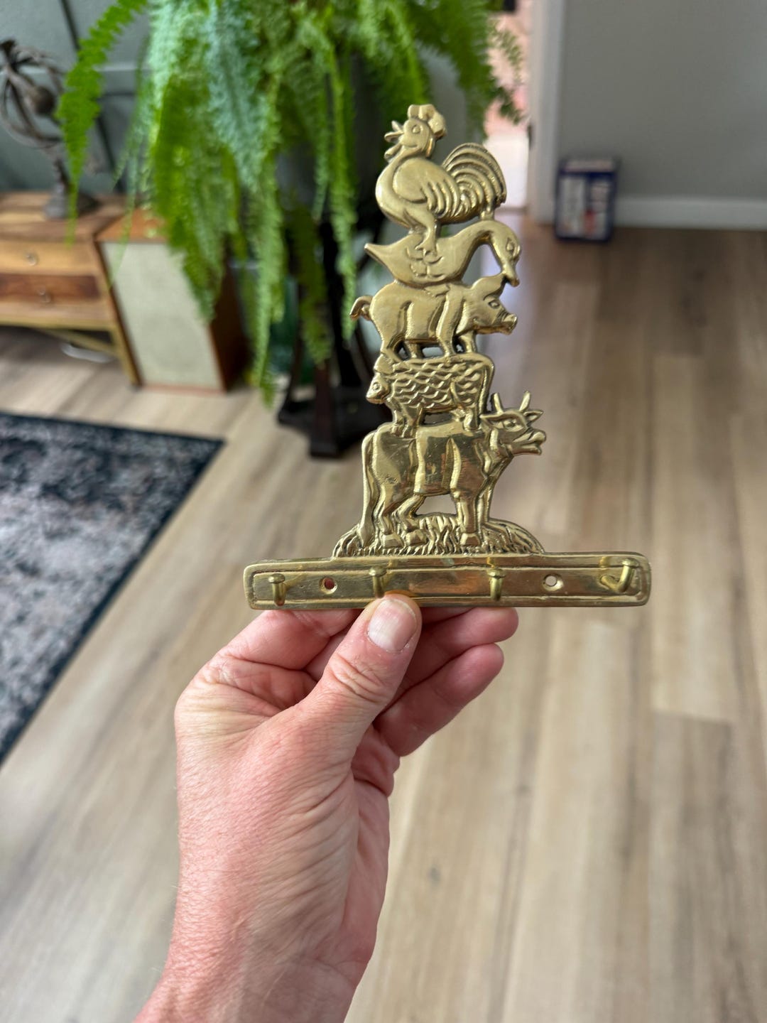 Vintage Cast Brass Farmhouse Stacked Animals Key Rack / Wall Mounted 4 ...