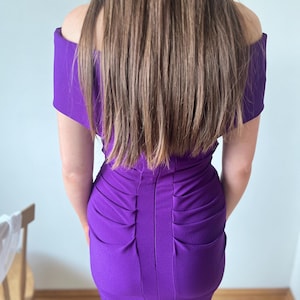 Purple Wedding Guest pencil dress, Mother of the Bride / Groom, off the shoulder 8 10 12 14