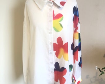 Vintage 80s 90s style floral blouse shirt Uk 10 oversized