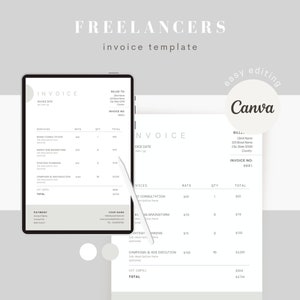 INSTANT DOWNLOAD Minimal Invoice Template for Small Business and Freelancer, invoice templates, invoice canva template , Editable Template