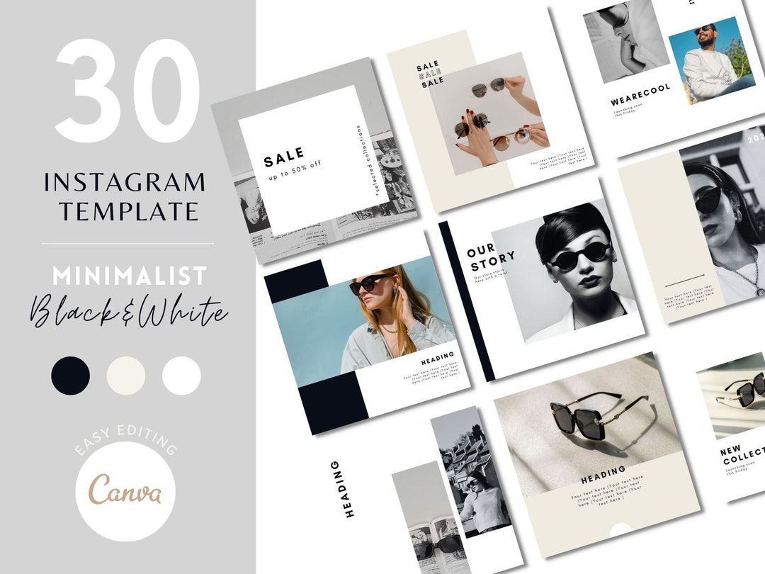 30 Instagram Post Templates - Minimalist Black and White Canva Editable ...
