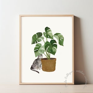 Monstera katze art - Etsy.de