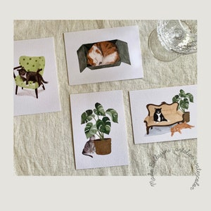 Postkarten Set (4 Karten) / Katze Aquarell Illustration, Grußkarten