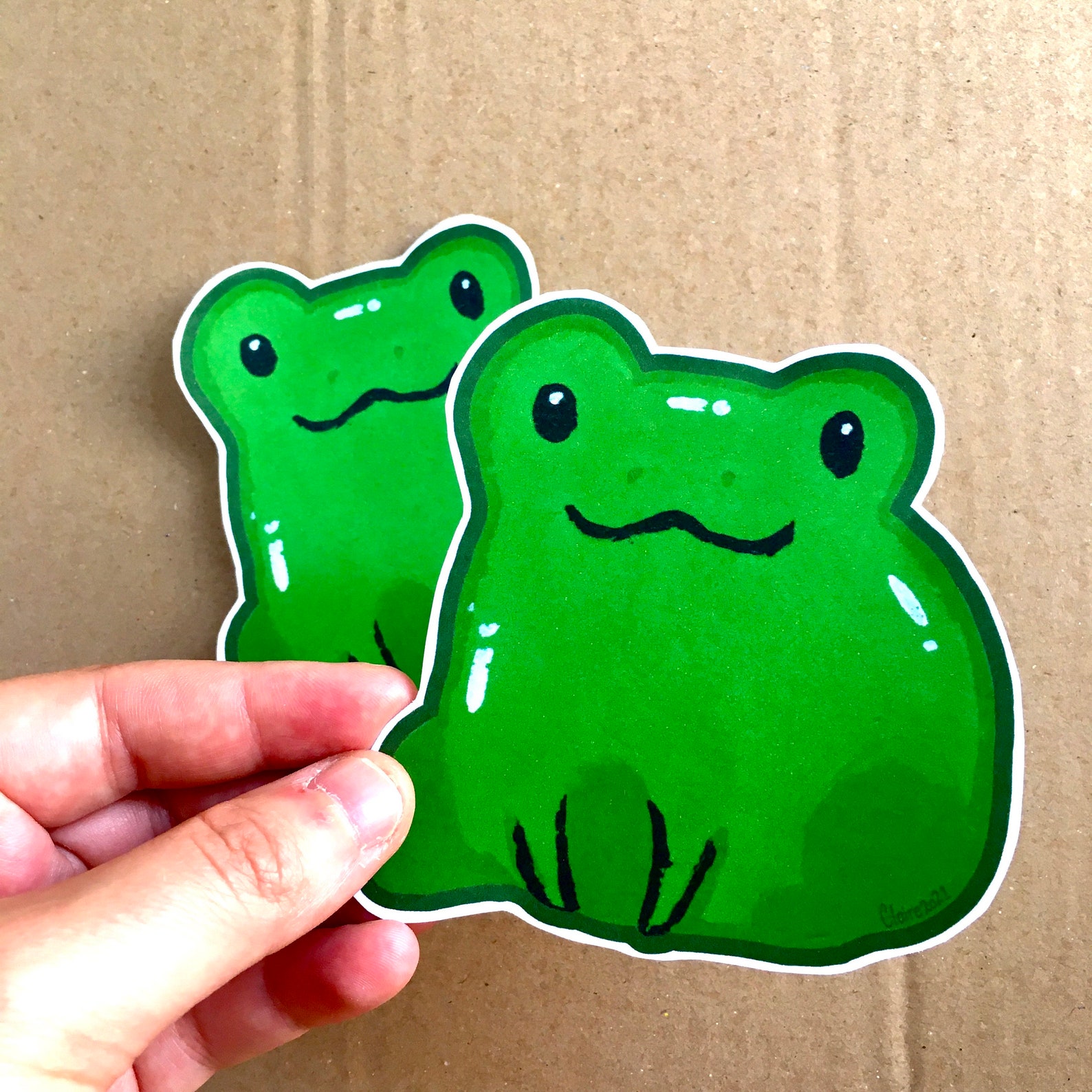 2 Cute Frog Stickers Kawaii Stickers Green Frog Single Etsy