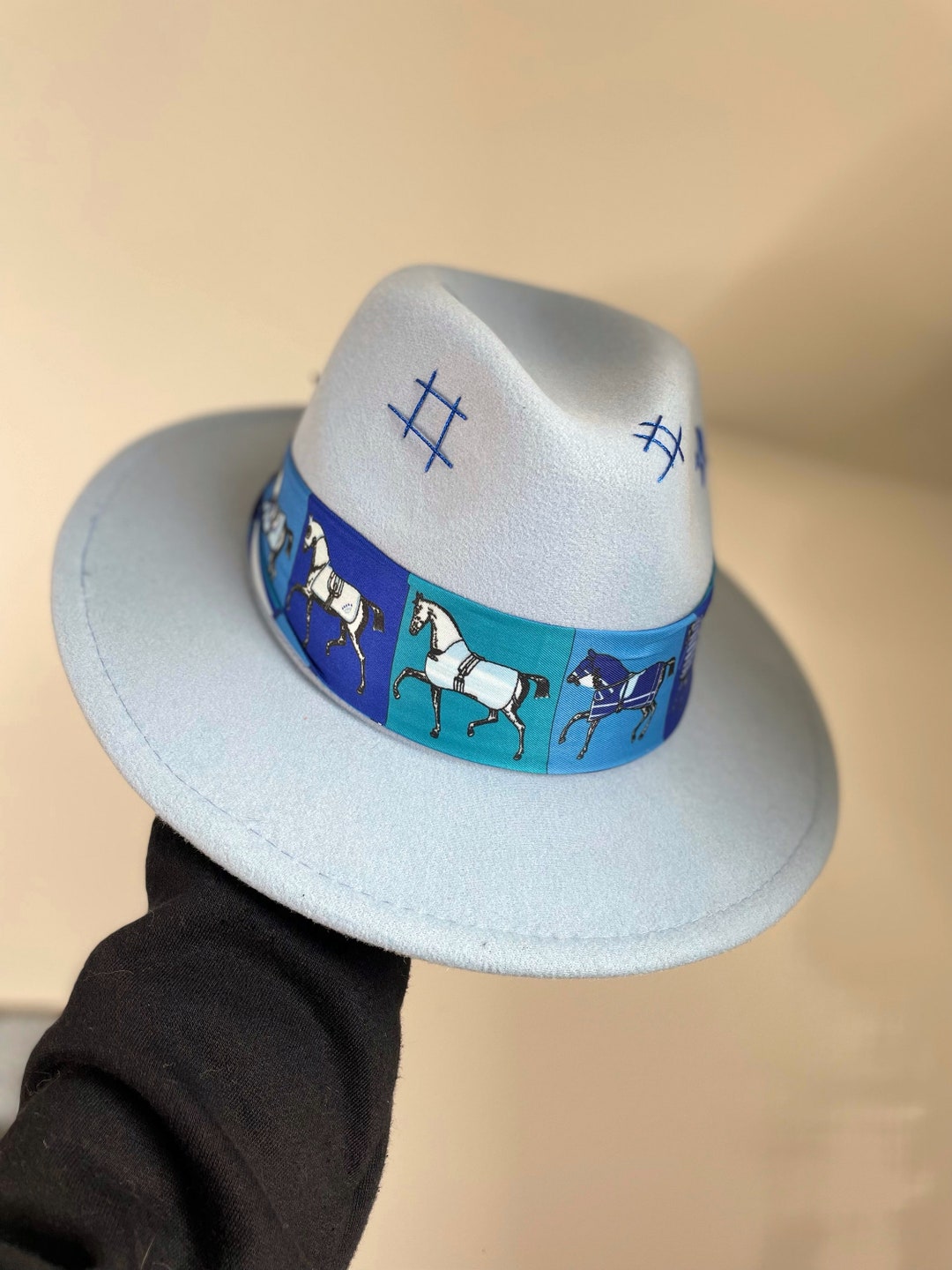 Light Blue Fedora Hat Etsy