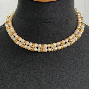 Monet Vintage Pearl Collar Necklace | Gold Plated | 60s | 15&quot;