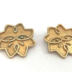 Agatha Paris Vintage Gold Plated Art Earrings, Button Clip Earrings, Vintage, Gold Gilt, Face Cat Jean Cocteau