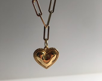 Paperclip Chain Necklace with Heart Charm | 50cm Chain