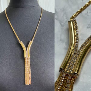 Collier en Y à pampilles vintage des années 60 Pennino | Longue | Pendentif chaîne en cristal