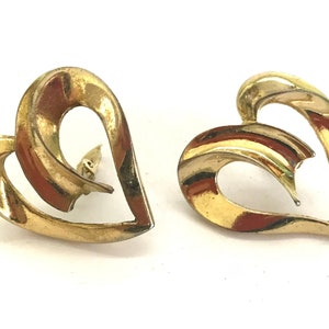 Gold Metall Herz Ohrclips, Vintage 80er Jahre, Oversized, Statement Ohrringe