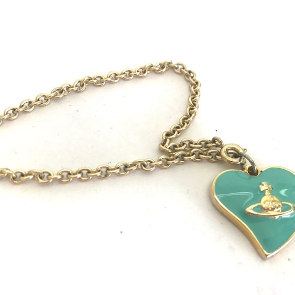 Vivienne Westwood Fragrances Vintage Enamel Heart Bracelet, Gold Chain, Charm Bracelet, Turquoise Heart