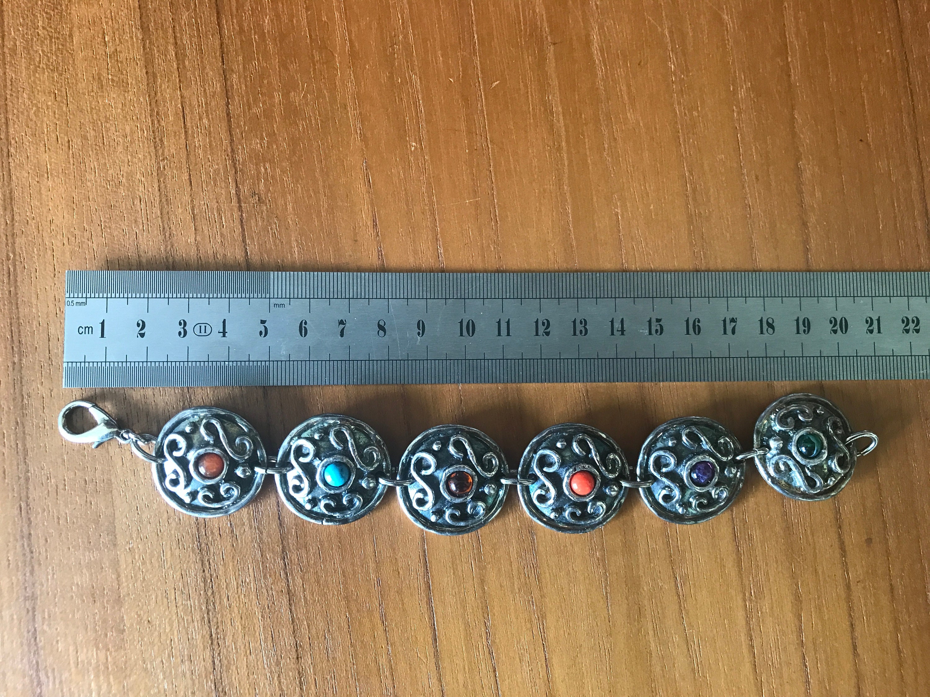 Manchette Vintage Édouard Rambaud - Cabochons Rouges, Plaqué Or, Sans Fermoir