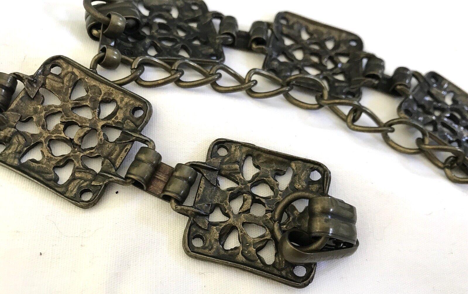Vintage Italian Bronze Metal Filigree Link Book Chain Belt  display picture 2