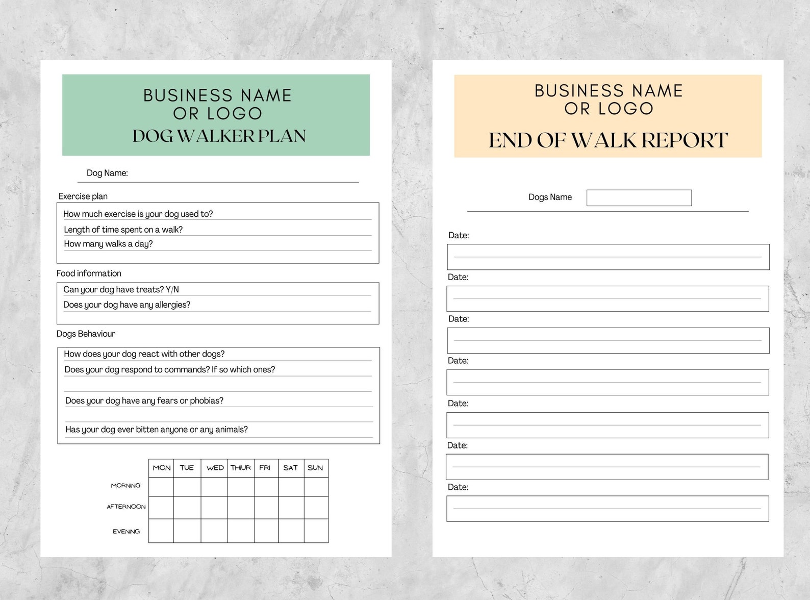 Dog Walker Form Business Bundle 10 Forms Dog Walking Etsy