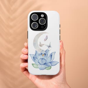 Lotus Moon Phone Case, Floral Protective Cover, Tough Cases for Women, Nature-Inspired Gift, Birthday, Mother&#39;s Day