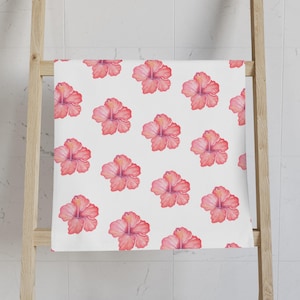 Floral Hand Towel, Hibiscus Kitchen Towel, Summer Decor, Pink Flower Hand Towel, Bathroom Accessory, Beach House Gift