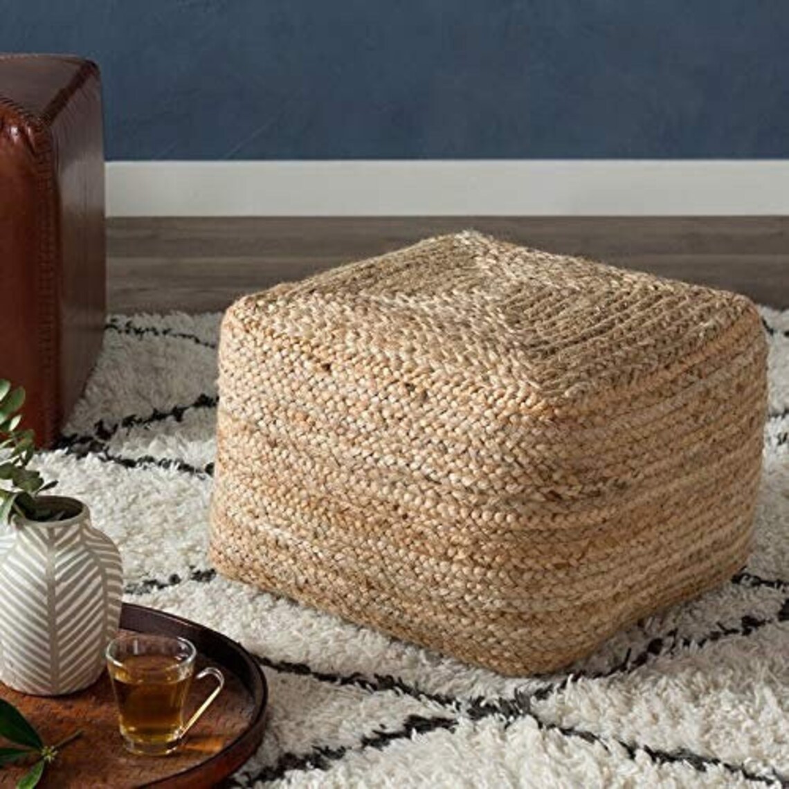Jute pouf ottoman Braided jute ottoman pouf decorative Etsy