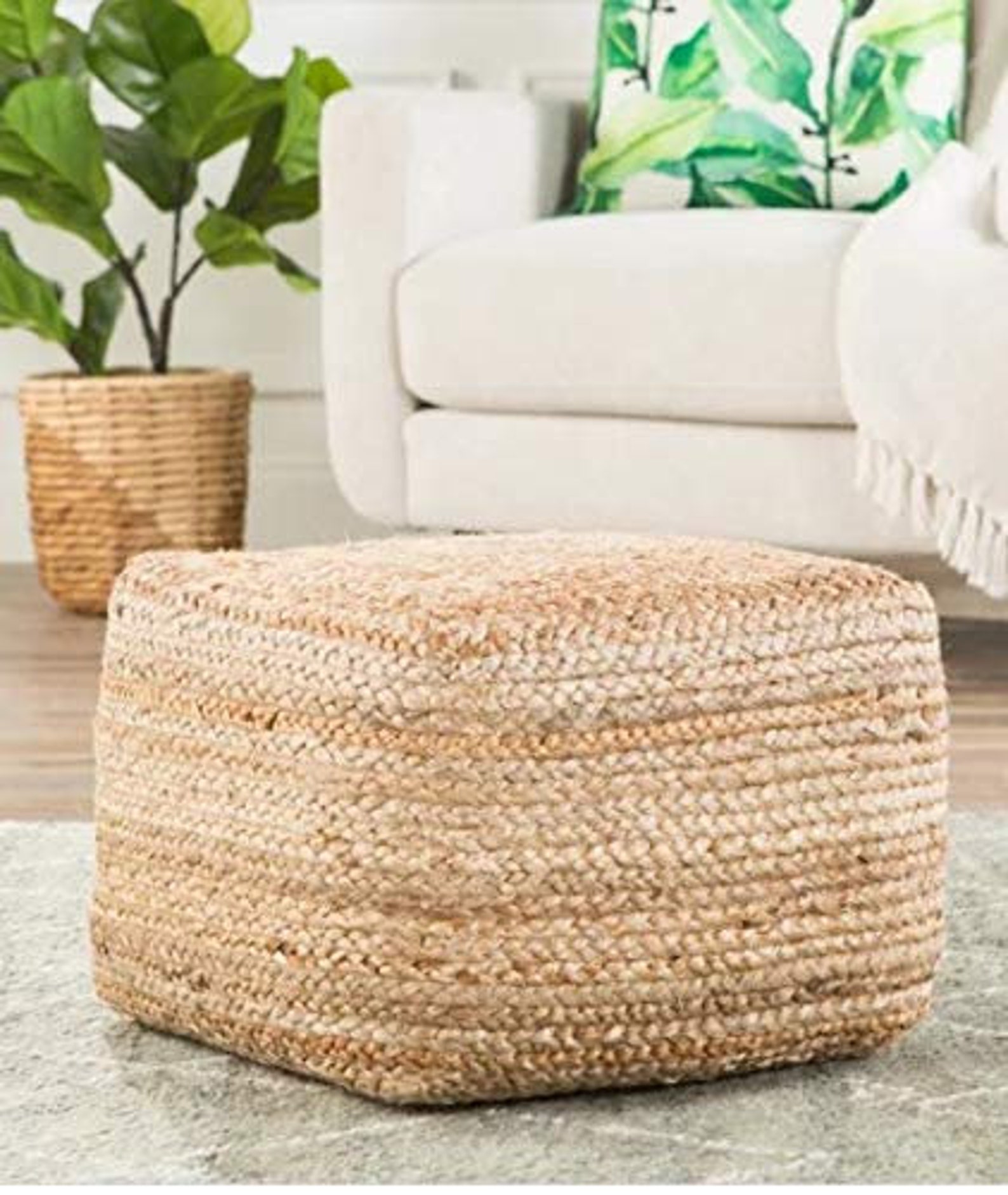 Jute pouf ottoman Braided jute ottoman pouf decorative Etsy