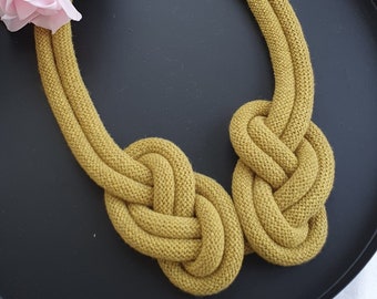 Collana in corda fatta a mano INFINITY, cordone di cotone riciclato, accessori boho, gioielli moderni, collana di dichiarazione, scegli il tuo colore