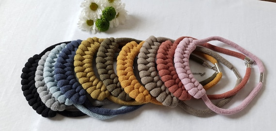 BRAIDED handmade rope necklace, recycled cotton cord, modern jewellery, boho accessories, bib necklace, choose your colors