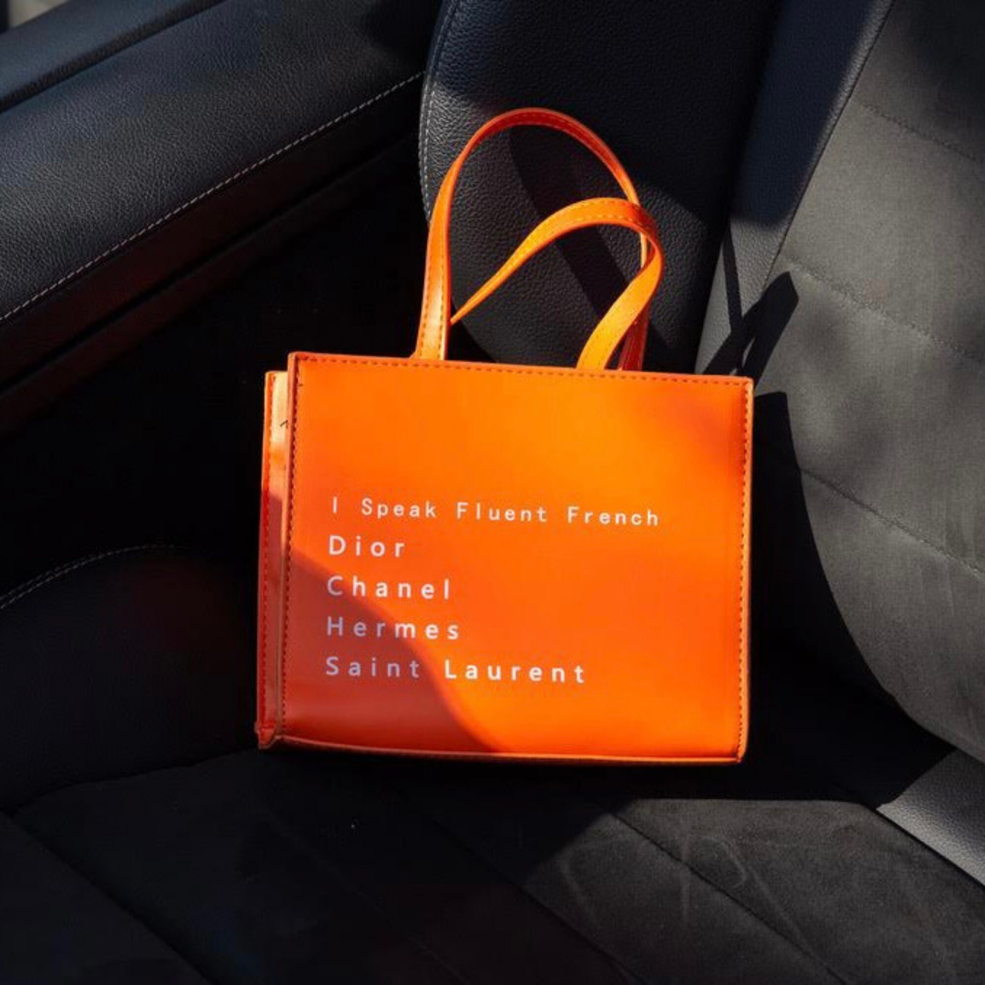 Orange I Speak Fluent French Mini Tote Bag, Faux Leather Top Handle Bag for Women