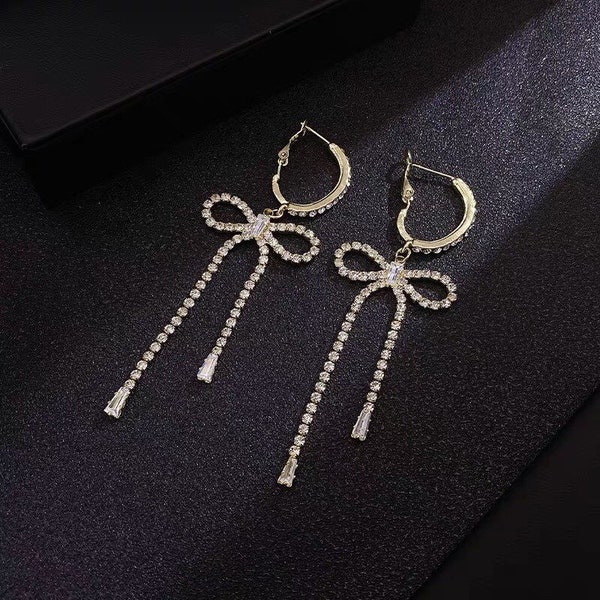 Lovely Bow earrings , shiny bow hoop earrings with s925 post