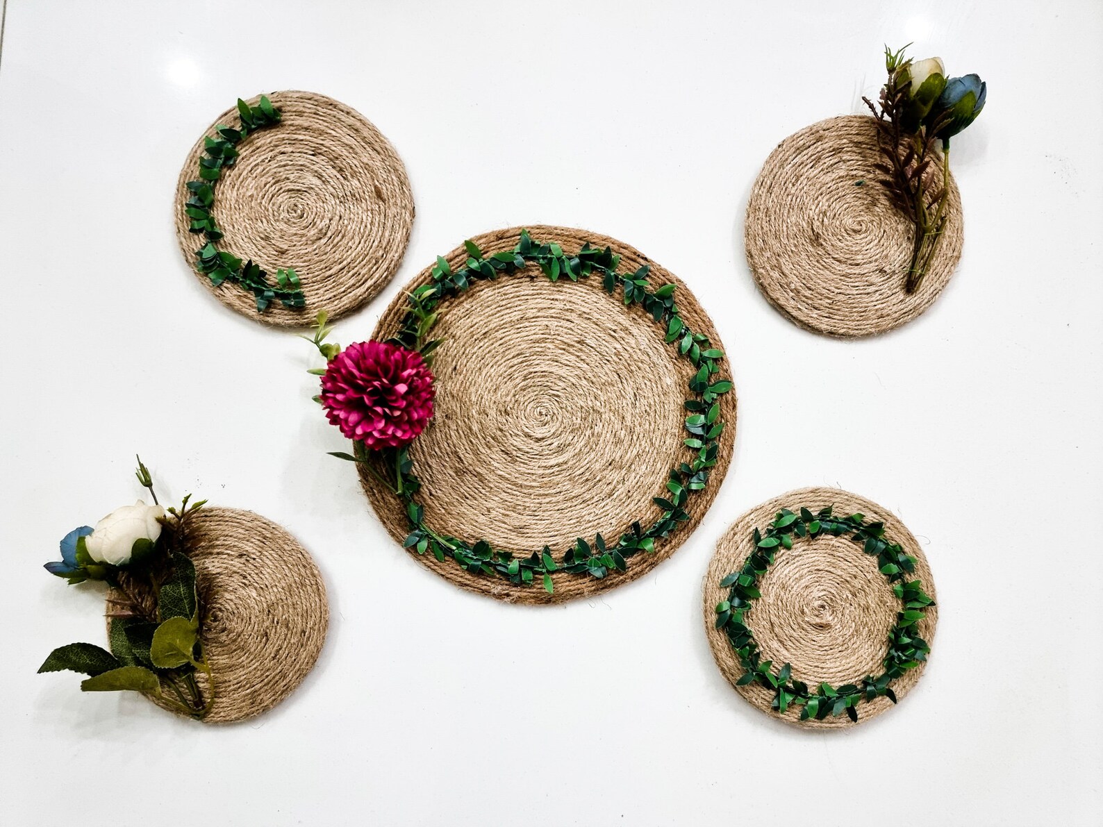 Natural Jute Wall Art Set Of 6 Nature Decor Basket Bedroom Etsy