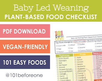 Baby Led Weaning Plant-Based Vegan Food Checklist - PDF Download