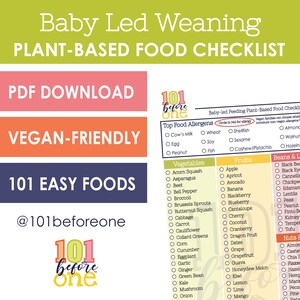 Baby Led Weaning Plant-Based Vegan Food Checklist - PDF Download