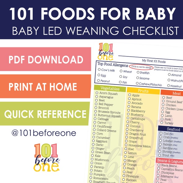 101 Food Checklist PDF Télécharger pour le sevrage dirigé par bébé à partir de 101 avant un