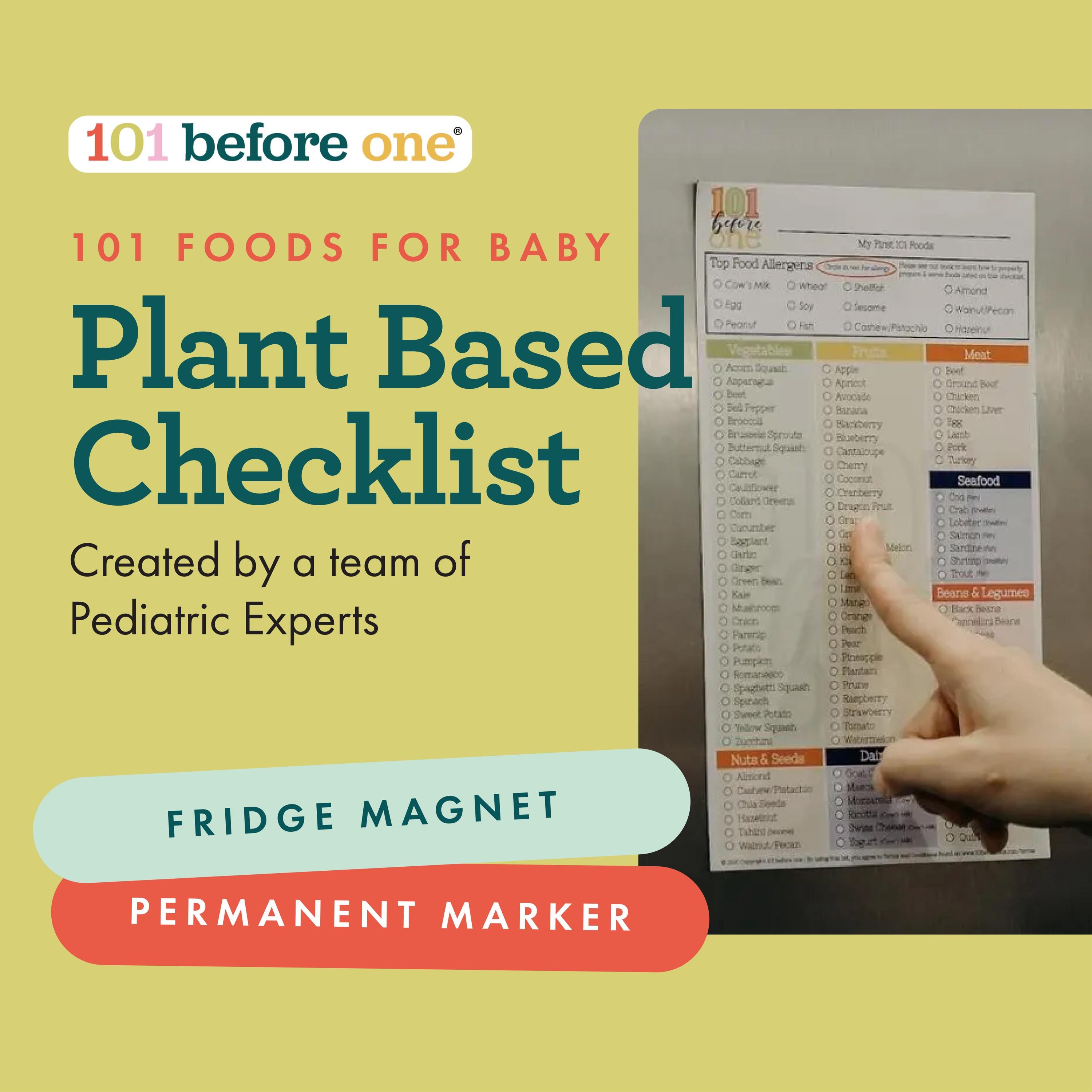 VEGAN - PLANT-BASED 101 Food Magnet Checklist | Baby Led Weaning Foods Checklist Fridge Magnet from 101 before one
