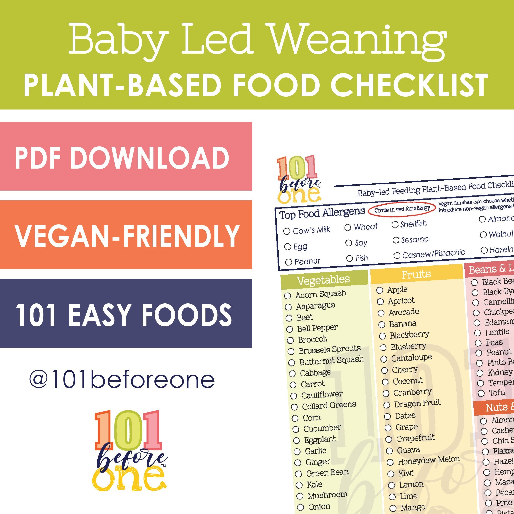 Vegan Baby Led Weaning 101 Before One Checklist Vegan Baby Led Weaning Food  Tracker PDF Download 