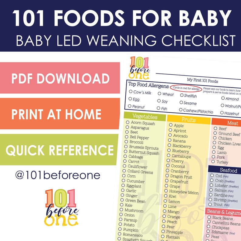 101 Lista de verificación de alimentos Descargar PDF para Baby Led Weaning de 101 antes de uno imagen 1