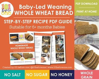 Guía en PDF de recetas de pan casero de trigo integral apto para bebés de @101beforeone
