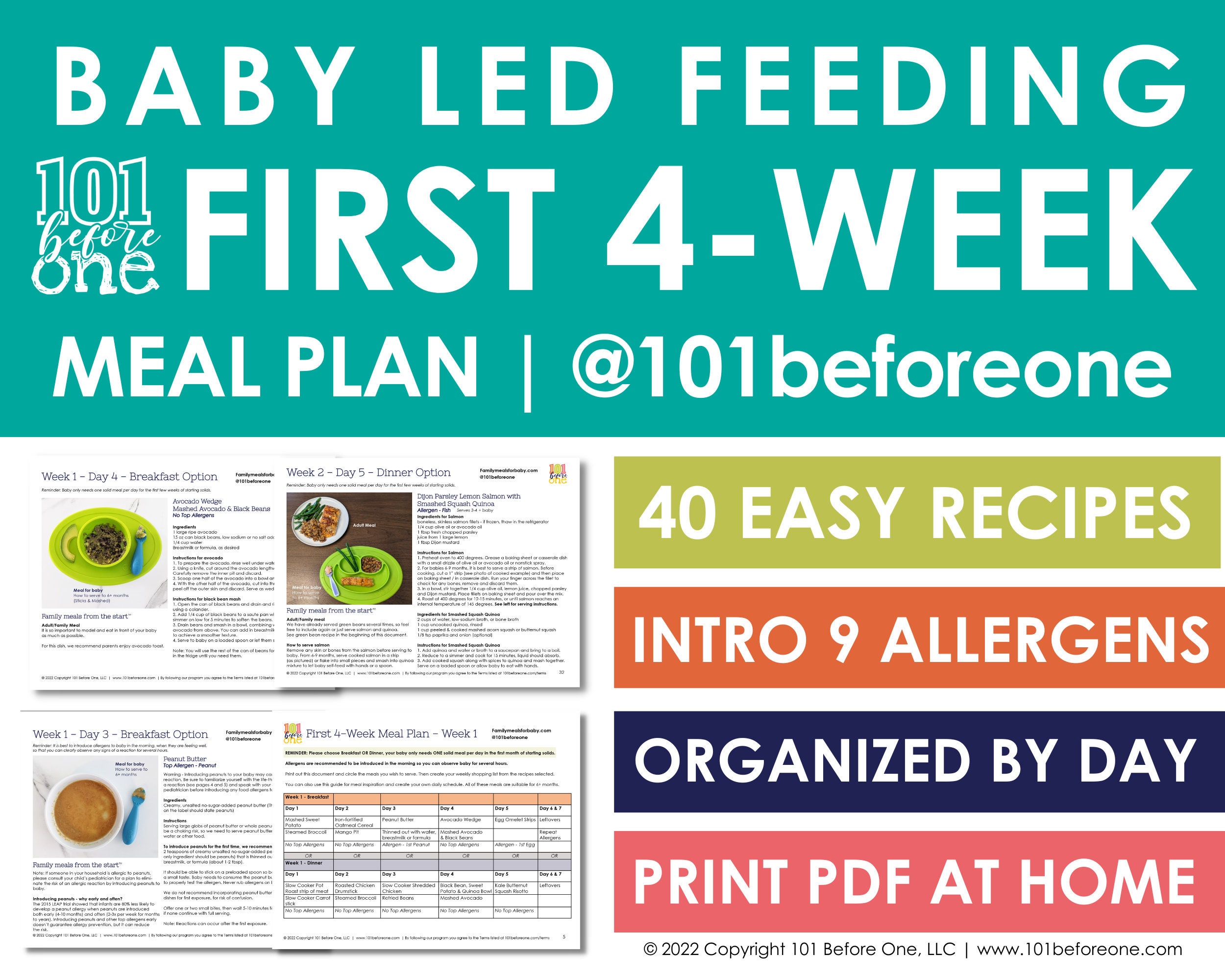 First 4-week Meal Plan for Baby-led Weaning From 101beforeone Suitable for  Infants Starting Solids 6 Months 