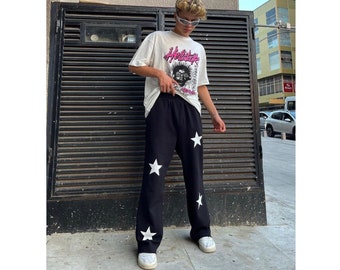 Y2K Streetwear - Star Sweatpants, Black and White Star Sweatpants, Trendy Sweatpants, Preppy Sweatpants, Oversized Sweatpants, Trendy
