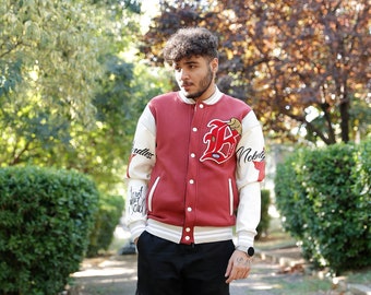 Streetwear Furry B Embroidery Vintage Baseball Jacket Patchwork Varsity Jacket College Casual Loose Coat