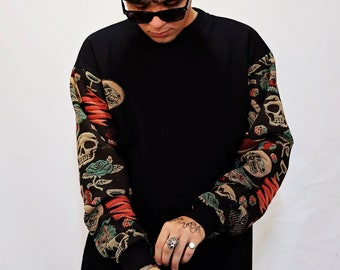 VG STREET Special Design Embossed Sleeves Detail Streetwear Long Sleeve Oversize Sweatshirt