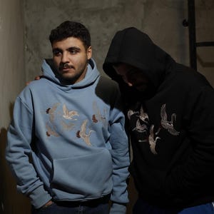Unisex Streetwear Embroidered Hoodie - Crane Bird embroidery Oversized Hoodie -  Traditional Tattoo Inspired